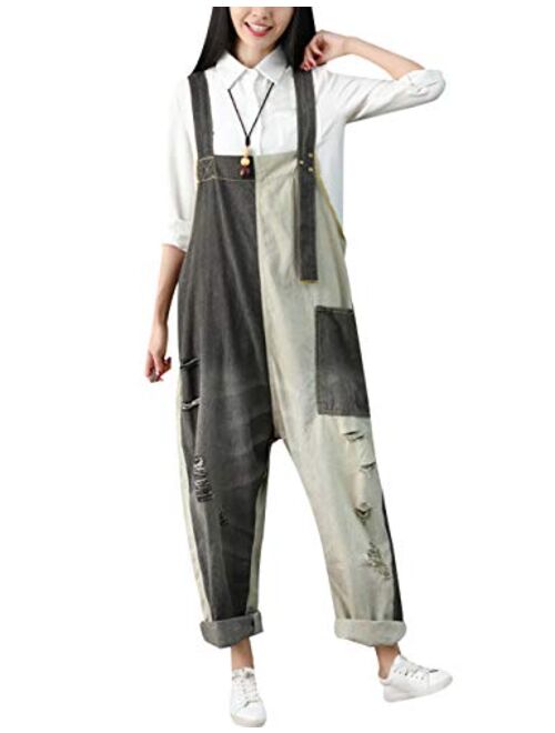 Bigasset Women's Casual Baggy Denim Bib Overalls Pant Jeans Jumpsuits