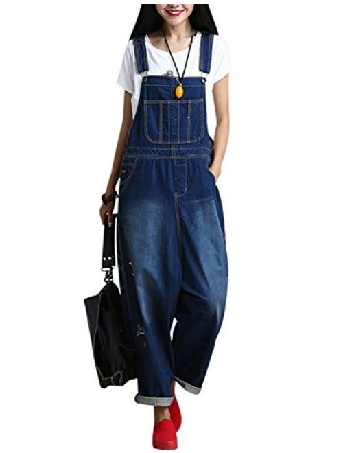 Bigasset Women's Casual Baggy Denim Bib Overalls Pant Jeans Jumpsuits