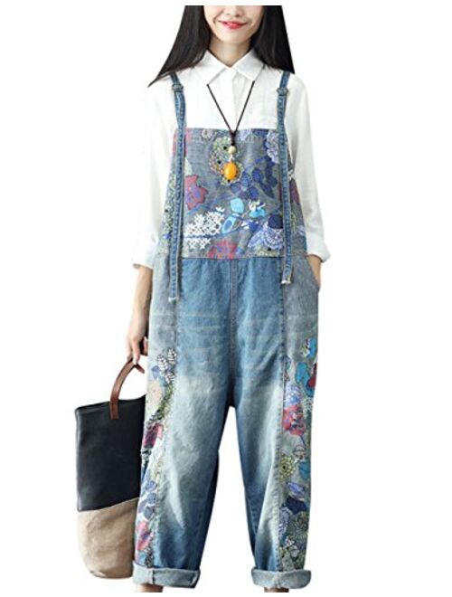 Bigasset Women's Casual Baggy Denim Bib Overalls Pant Jeans Jumpsuits