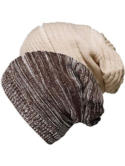 2 Pack Winter Slouchy Beanie Hat for Women & Men, Knit Soft Cozy Oversized Warm Hats