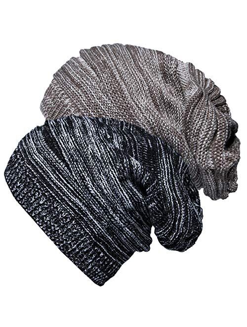 2 Pack Winter Slouchy Beanie Hat for Women & Men, Knit Soft Cozy Oversized Warm Hats