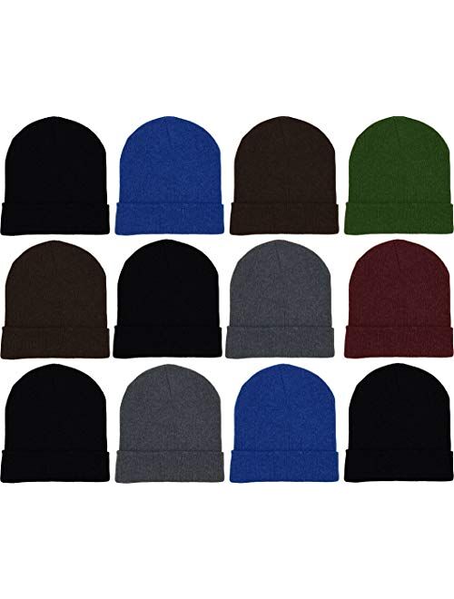 12 Pack Winter Beanie Hats for Men Women, Warm Cozy Knitted Cuffed Skull Cap, Wholesale