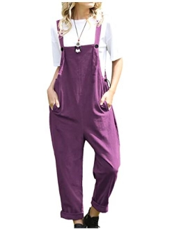 YESNO Women Casual Loose Long Bloomer Bib Pants Overalls Baggy Cotton Jumpsuits Rompers Elastic Cuff Pockets PA0