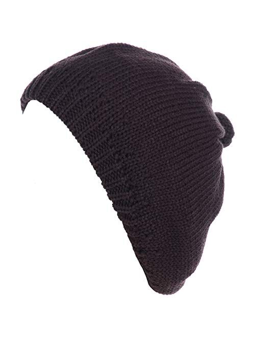 BYOS Womens Winter Cozy Cable Fleece Lined Knit Beret Beanie Hat (Set Available)