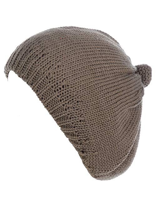 BYOS Womens Winter Cozy Cable Fleece Lined Knit Beret Beanie Hat (Set Available)