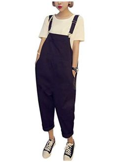 Yeokou Women's Loose Baggy Cotton Wide Leg Jumpsuit Rompers Overalls Harem Pants