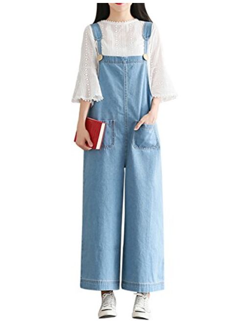 Yeokou Women's Loose Baggy Wide Leg Cropped Denim Jumpsuit Rompers Overalls Pant