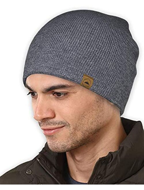 Winter Beanie Knit Hats for Men & Women - Merino Wool Ribbed Cap - Warm & Soft Stylish Toboggan Skull Caps for Cold Weather