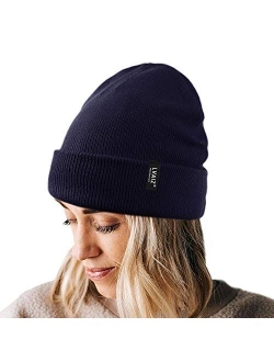 Lvaiz Winter Knitted Cuffed Beanie for Women Unisex Cotton Slouchy Rib Knit Men Watch Hat Acrylic Skull Cap