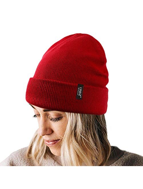 Lvaiz Winter Knitted Cuffed Beanie for Women Unisex Cotton Slouchy Rib Knit Men Watch Hat Acrylic Skull Cap