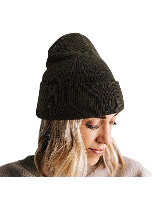 Lvaiz Winter Knitted Cuffed Beanie for Women Unisex Cotton Slouchy Rib Knit Men Watch Hat Acrylic Skull Cap