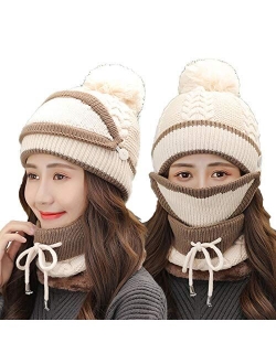 Eseres Knitted Hat Mask Neck Gaiters 3Pcs Beanies Women Scarf and Hat Unit