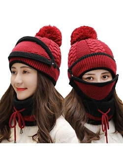 Eseres Knitted Hat Mask Neck Gaiters 3Pcs Beanies Women Scarf and Hat Unit