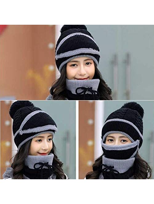 Eseres Knitted Hat Mask Neck Gaiters 3Pcs Beanies Women Scarf and Hat Unit