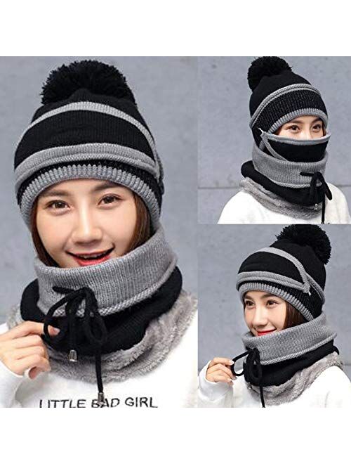 Eseres Knitted Hat Mask Neck Gaiters 3Pcs Beanies Women Scarf and Hat Unit