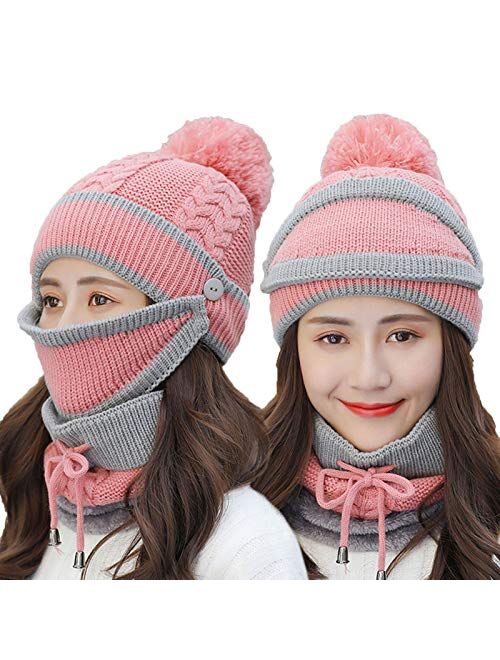 Eseres Knitted Hat Mask Neck Gaiters 3Pcs Beanies Women Scarf and Hat Unit