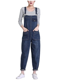 Lentta Women's Loose Baggy Denim Bib Harem Overalls Romper Jumpsuit Pants