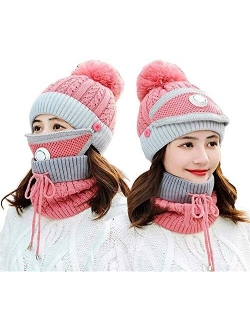 3pcs/Set Fashion Women Winter Knitted Hat Thickened Woolen Cap with Warm Mask and Neck Scarf