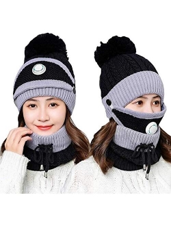 3pcs/Set Fashion Women Winter Knitted Hat Thickened Woolen Cap with Warm Mask and Neck Scarf