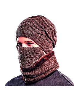 Vita Culina Unisex Winter Outdoor Wind Proof 3pcs Knit Hat Skull Cap, Neck Warmer Scarf and Cloth Mask (5ply Pocket Filter)