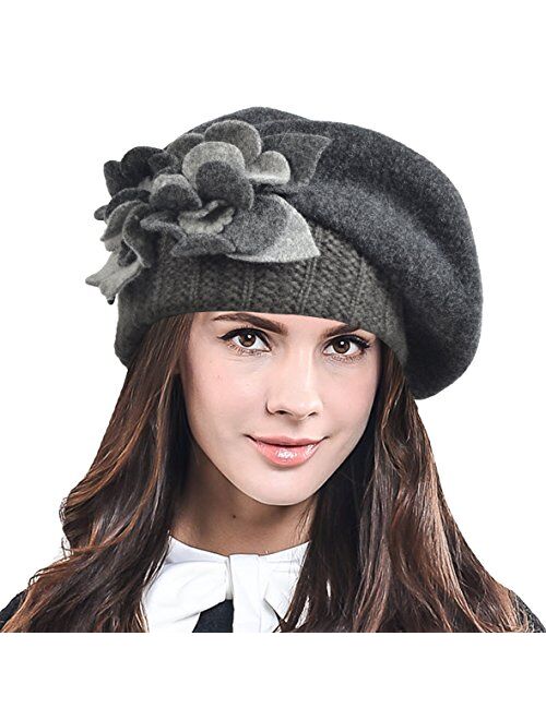 F&N STORY Lady French Beret Wool Beret Chic Beanie Winter Hat Jf-br034