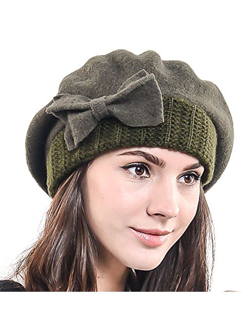 F&N STORY Lady French Beret Wool Beret Chic Beanie Winter Hat Jf-br034