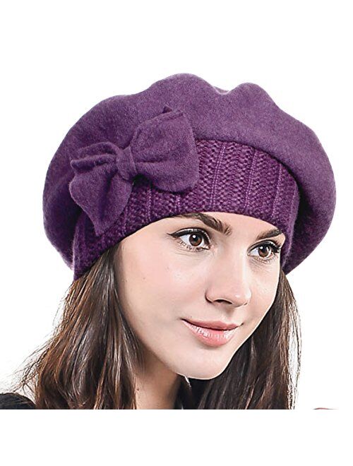 F&N STORY Lady French Beret Wool Beret Chic Beanie Winter Hat Jf-br034