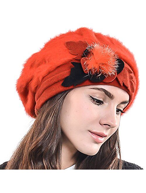 F&N STORY Lady French Beret Wool Beret Chic Beanie Winter Hat Jf-br022