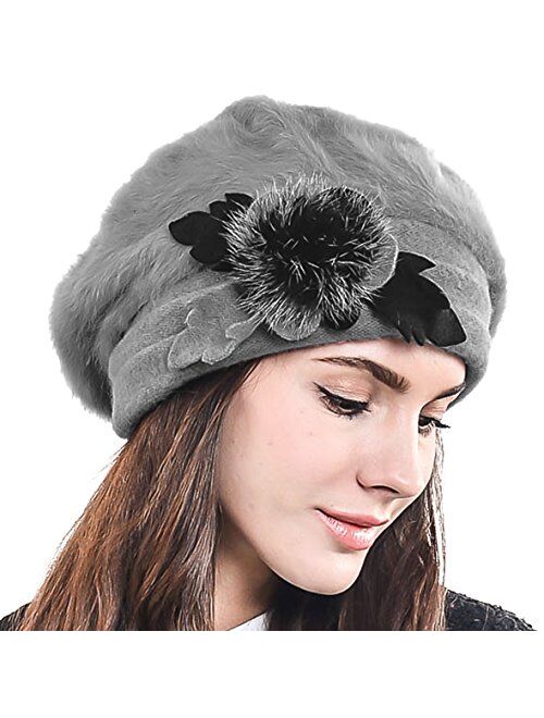 F&N STORY Lady French Beret Wool Beret Chic Beanie Winter Hat Jf-br022