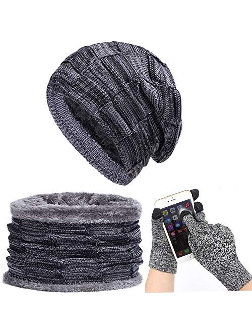 Affei Winter Hat Gloves Set for Men Women Knitted Hats Scarf Skullies Beanies Warm Winter Hats