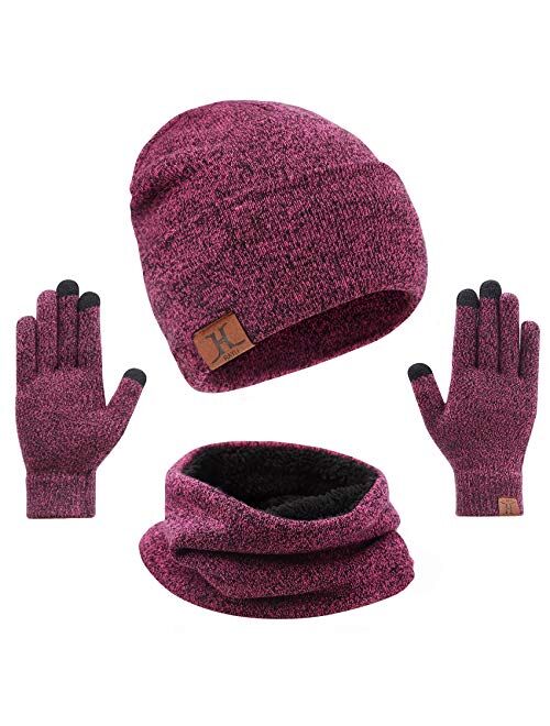 mysuntown Hat Scarf and Glove Set, Women Winter Hats 3-Piece, Beanie Neck Warmer and Touchscreen Gloves for Men