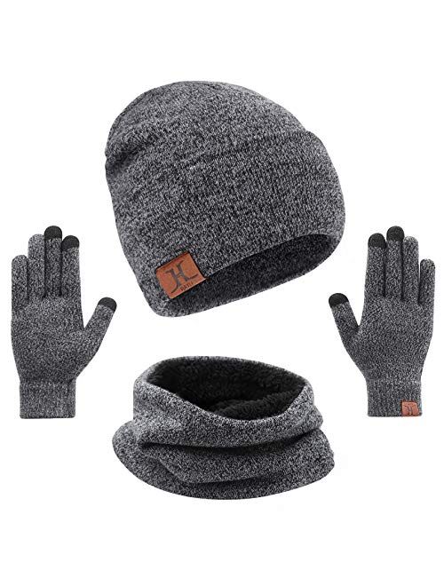 mysuntown Hat Scarf and Glove Set, Women Winter Hats 3-Piece, Beanie Neck Warmer and Touchscreen Gloves for Men