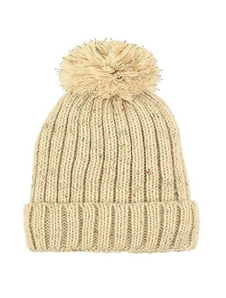 Winter Pom Pom Beanie Hat - Cute Knit Yarn and Warm Fleece-Lined Slouchy Skull Ski Cap for Women