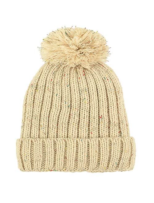 Winter Pom Pom Beanie Hat - Cute Knit Yarn and Warm Fleece-Lined Slouchy Skull Ski Cap for Women