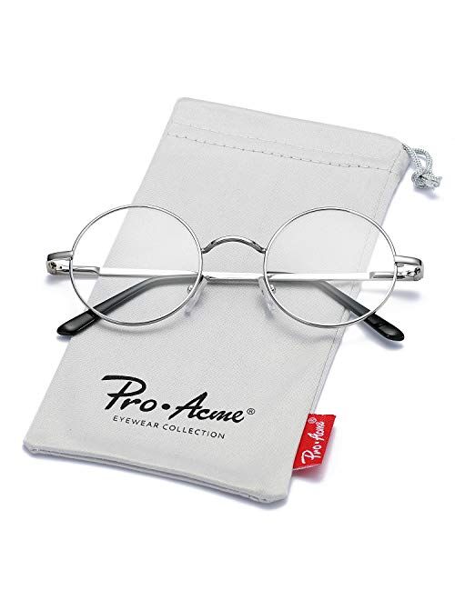 Pro Acme Non Prescription Clear Lens Glasses Retro Small Round Metal Frame