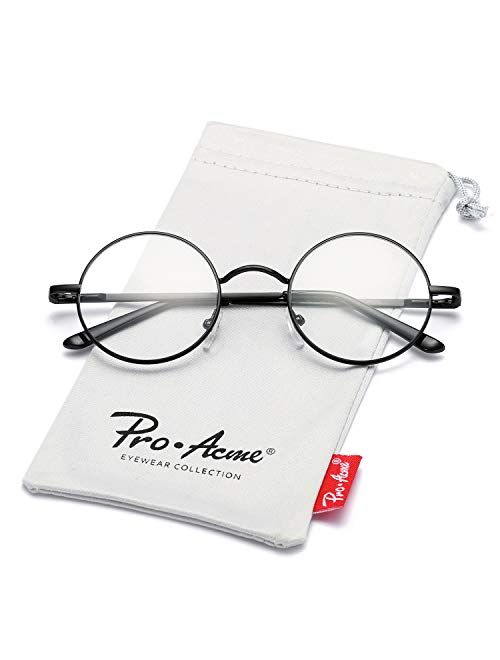 Pro Acme Non Prescription Clear Lens Glasses Retro Small Round Metal Frame