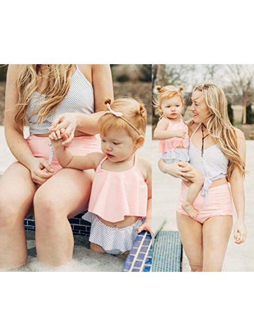 Family Matching Dot Print Swimwear Parent-Child Swimwear Mommy&Me 2 Pieces Bikini Sets Daddy&Me 1 Piece Swim Shorts