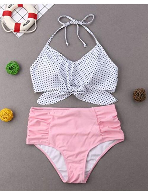 Family Matching Dot Print Swimwear Parent-Child Swimwear Mommy&Me 2 Pieces Bikini Sets Daddy&Me 1 Piece Swim Shorts