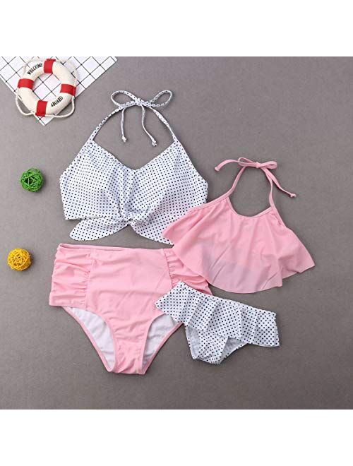 Family Matching Dot Print Swimwear Parent-Child Swimwear Mommy&Me 2 Pieces Bikini Sets Daddy&Me 1 Piece Swim Shorts