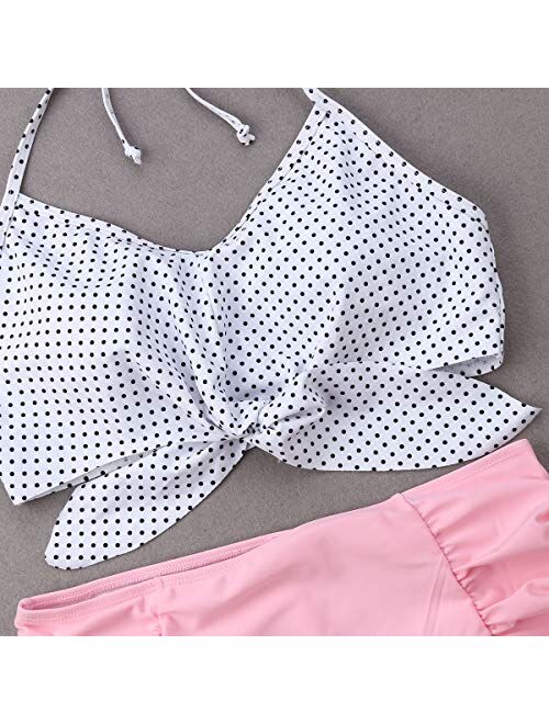 Family Matching Dot Print Swimwear Parent-Child Swimwear Mommy&Me 2 Pieces Bikini Sets Daddy&Me 1 Piece Swim Shorts