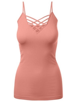 Women's Lattice Front Seamless Cami with Adjustable Strap Tops