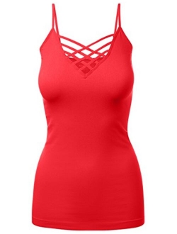 Women's Lattice Front Seamless Cami with Adjustable Strap Tops