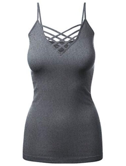 Women's Lattice Front Seamless Cami with Adjustable Strap Tops