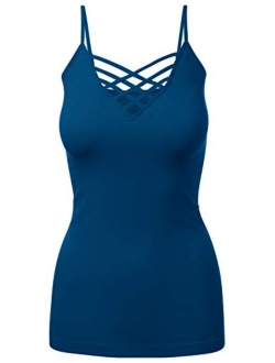 Women's Lattice Front Seamless Cami with Adjustable Strap Tops