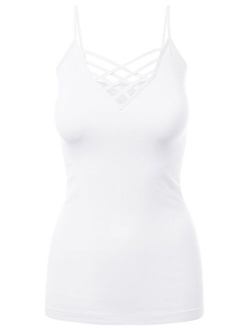 Women's Lattice Front Seamless Cami with Adjustable Strap Tops