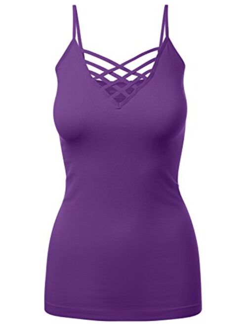 HATOPANTS Women's Lattice Front Seamless Cami with Adjustable Strap Tops