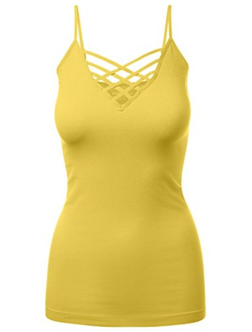 HATOPANTS Women's Lattice Front Seamless Cami with Adjustable Strap Tops