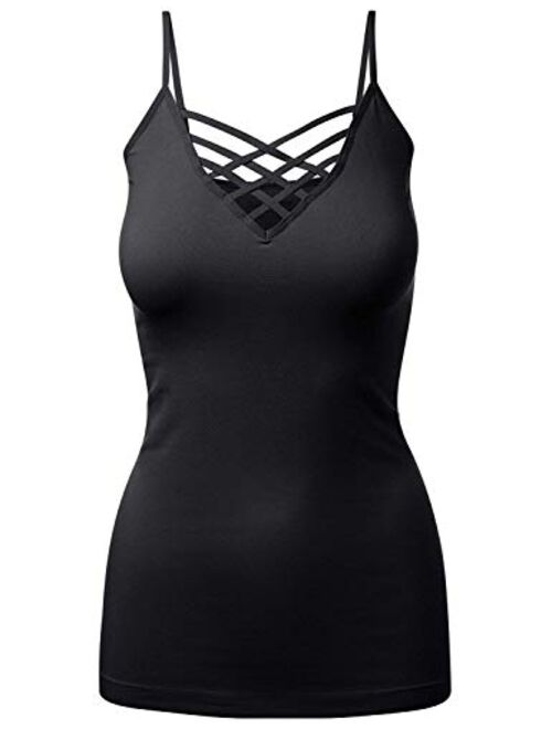 HATOPANTS Women's Lattice Front Seamless Cami with Adjustable Strap Tops