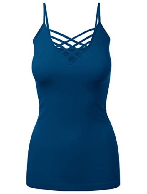 HATOPANTS Women's Lattice Front Seamless Cami with Adjustable Strap Tops