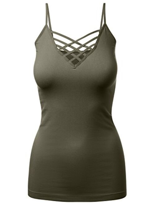 HATOPANTS Women's Lattice Front Seamless Cami with Adjustable Strap Tops